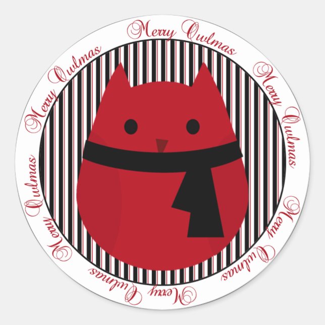Merry Owlmas Red Black Christmas Owl Sticker (Vorderseite)