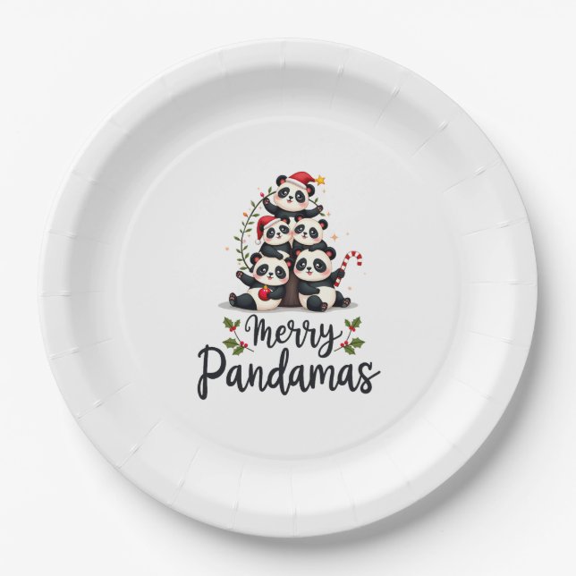 Merry Pandamas Pun Panda Christmas (2) Pappteller (Vorderseite)