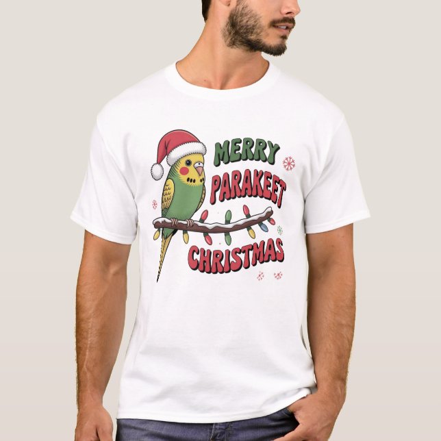 Merry Parakeet Christmas | Cute Santa Hat Bird Hol T-Shirt (Vorderseite)
