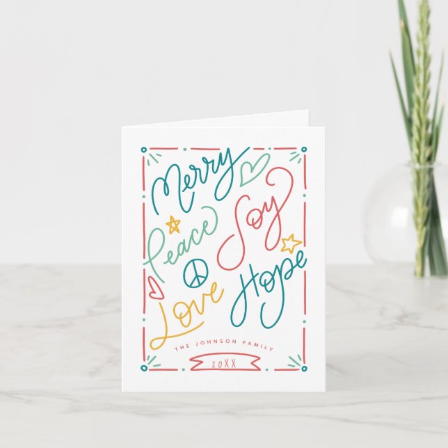Merry Peace Joy Liebe Hope Handzog Bright Holiday Karte (Vorderseite)