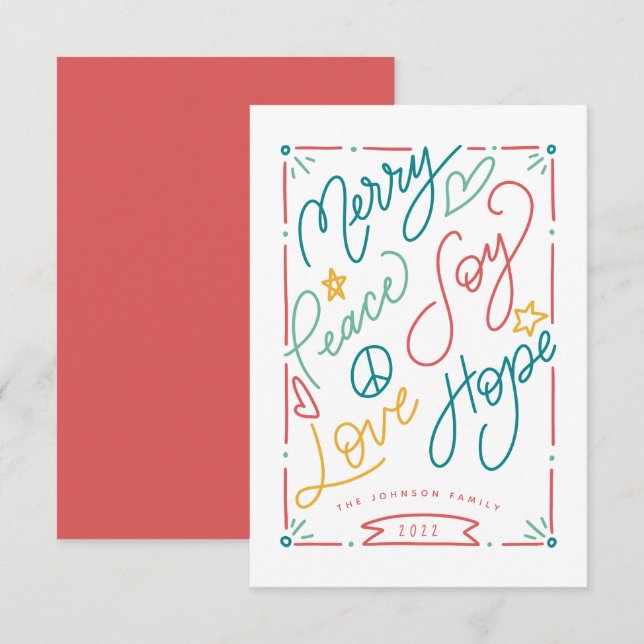 Merry Peace Joy Liebe Hope Handzog Bright Holiday Karte (Vorne/Hinten)