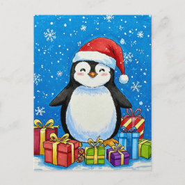 Merry Penguin Christmas Postcard Postkarte