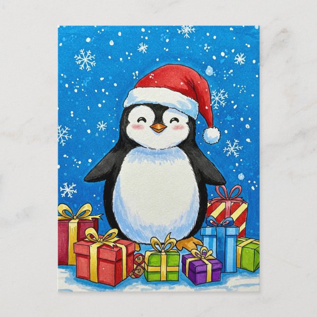 Merry Penguin Christmas Postcard Postkarte (Vorderseite)