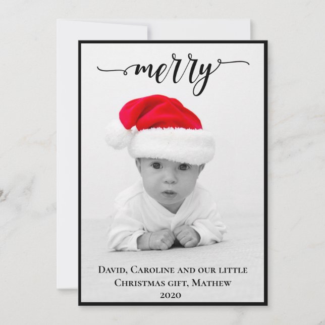 Merry ~ Personalisiertes Foto Feiertagskarte (Vorderseite)