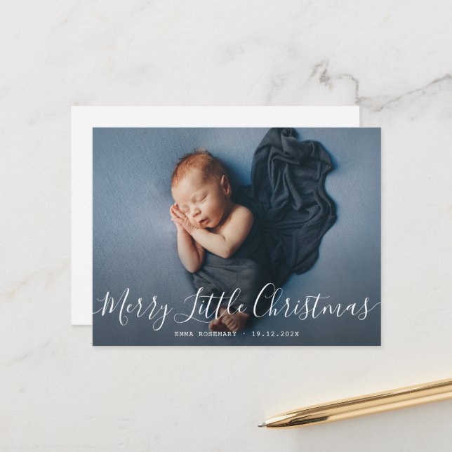 MERRY PETITE CARTE faire-part de naissance DE NOËL (Devant/Arrière en situation)
