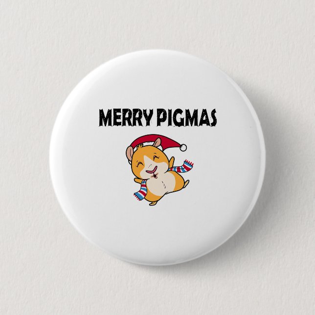 Merry Pigmas Face Mask Funny Guinea Pig Christmas  Button (Vorderseite)