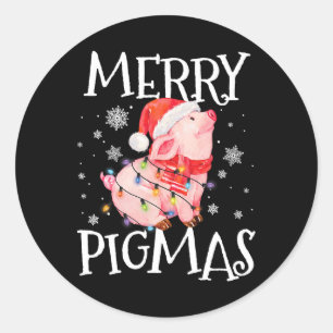 Merry Pigmas Funny Pig Weihnachtslicht Tree Xmas Runder Aufkleber