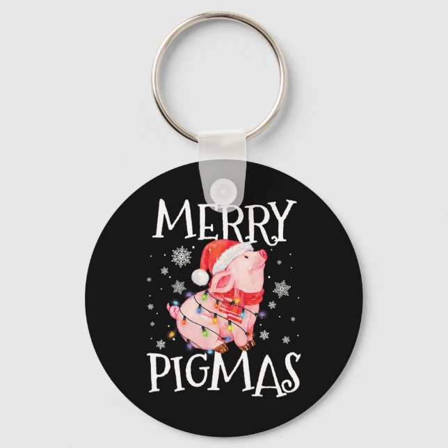Merry Pigmas Funny Pig Weihnachtslicht Tree Xmas Schlüsselanhänger (Vorderseite)