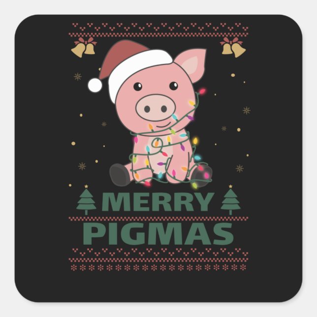 Merry Pigmas Funny Pig Weihnachtsmann Quadratischer Aufkleber (Vorderseite)