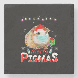 Merry Pigmas Gesicht Maske Funny Guinea Pig Weihna Steinuntersetzer
