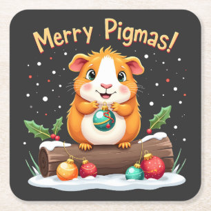Merry Pigmas Guinea Pig Weihnachten Weihnachten Rechteckiger Pappuntersetzer