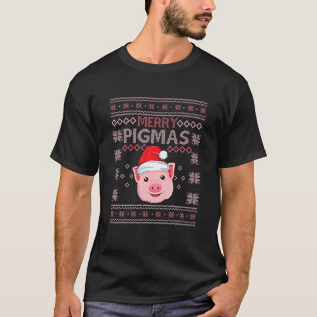 Merry Pigmas Pig Weihnachtsmannmütze Weihnachten B T-Shirt (Vorderseite)
