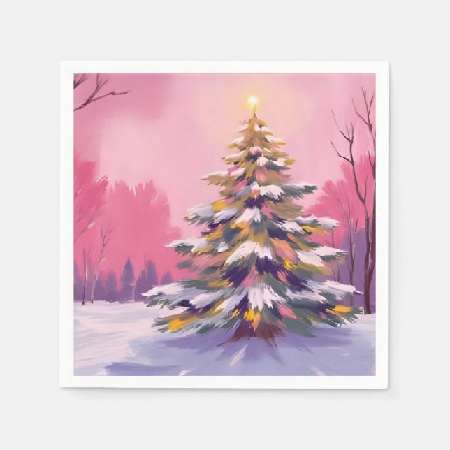 Merry Pink Christmas | Watercolor Holiday Serviette (Vorderseite)