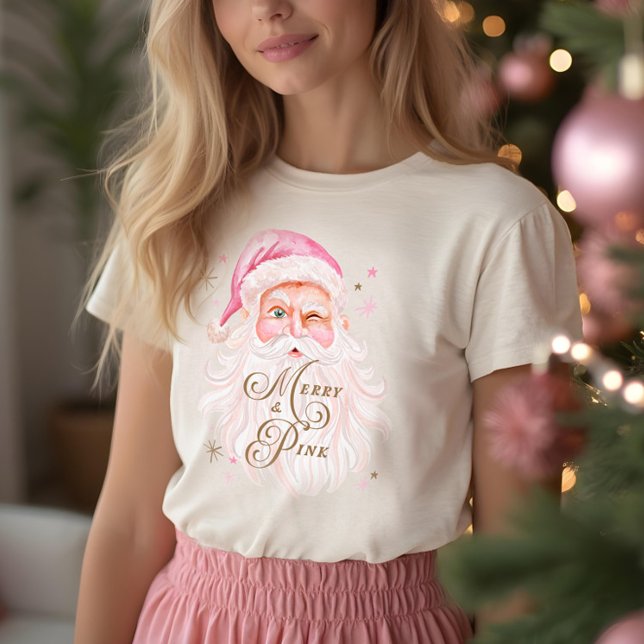 Merry & Pink Classic Retro Retro Rosa Santa Tri-Blend Shirt (Merry & Pink Classic Christmas Retro Pink Santa Tri-Blend Shirt)