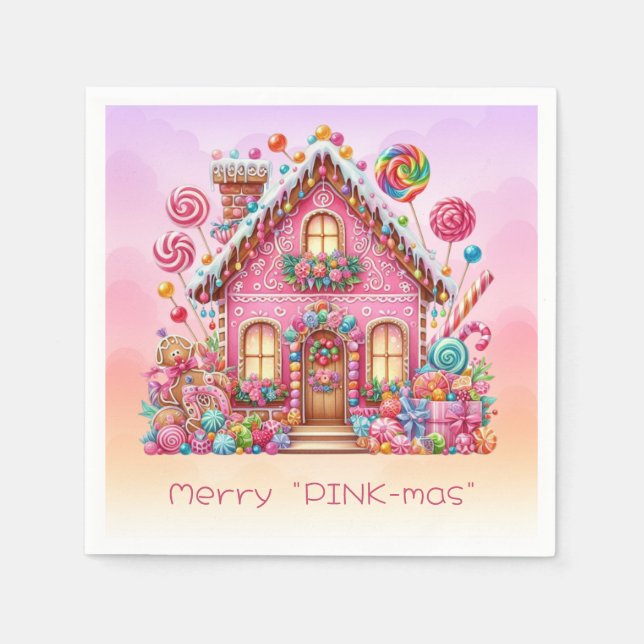 Merry "PINK-mas" Weihnachts Candy House Serviette (Vorderseite)