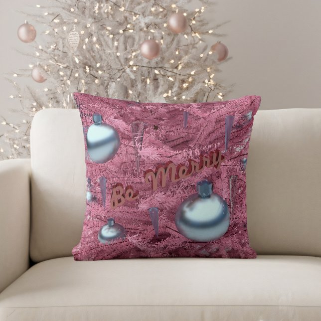 Merry Pink Weihnachtsbaum Festival Throw Kissen (Be Merry this holiday season with this pretty pink Christmas tree throw pillow!)