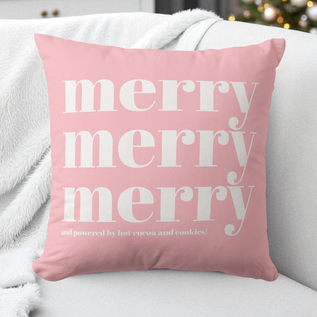 Merry Pink White Typografy Spaß Einfache Weihnacht Kissen (Merry Pink White Typography Fun Simple Christmas Throw Pillow)
