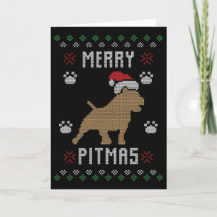 Merry Pitmas Funny Ugly Christmas Sweater Pit Bull Karte