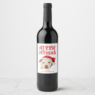 Merry Pitmas Niedlich Santa Pit Bull Dog Weihnacht Weinetikett