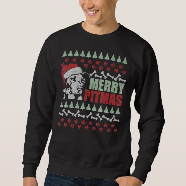 Merry Pitmas Pitbull Dog Funny Ugly Weihnachten Sweatshirt (Vorderseite)