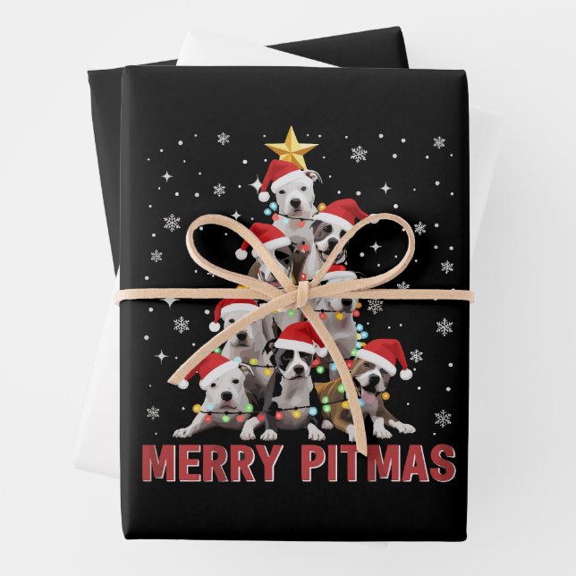 Merry Pitmas Pitbull Dog Tree Ugly Weihnachten Geschenkpapier Set (Beispiel)