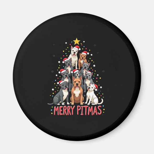 Merry Pitmas Pitbull Dog Ugly Christmas Sweater Tr Magnet (Vorne)