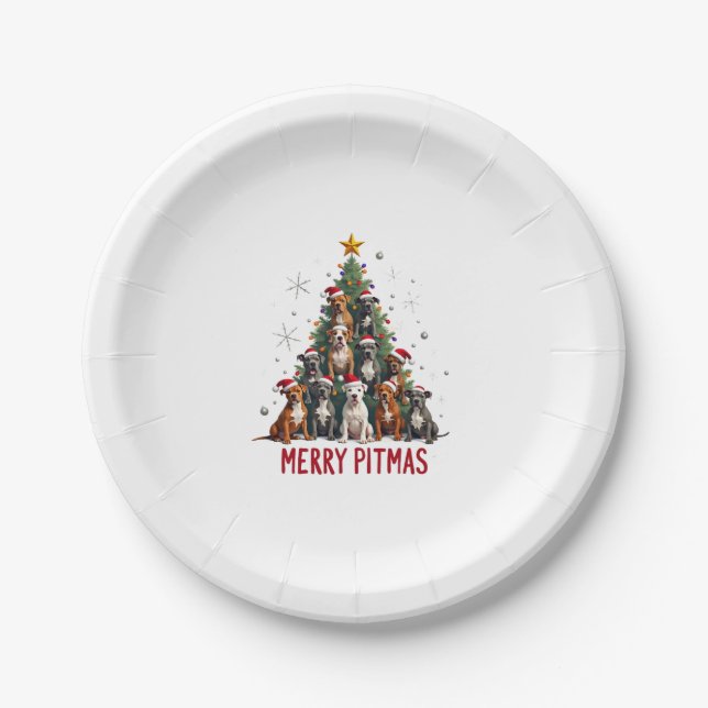 Merry Pitmas Pitbull Dog Ugly Christmas Sweater Tr Pappteller (Vorderseite)