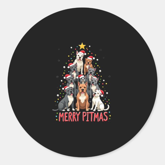 Merry Pitmas Pitbull Dog Ugly Christmas Sweater Tr Runder Aufkleber (Vorderseite)