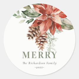 Merry Poinsettia Bunch Wasserfarben Weihnachten Runder Aufkleber