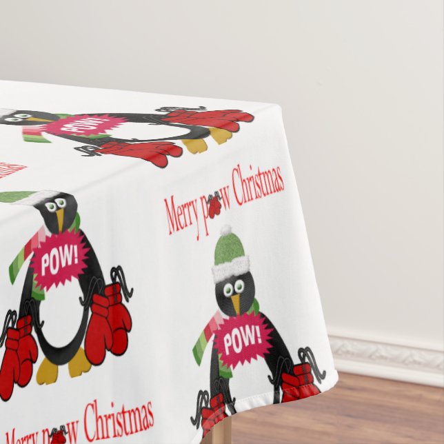 Merry Pow Christmas Tablecloth, Pinguin Boxing Tischdecke (Beispiel)