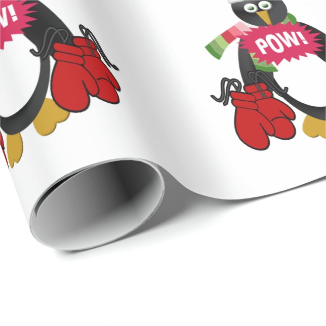 Merry Pow Weihnachts Pinguin Wrapping Paper Geschenkpapier (Rolleneckpunkt)