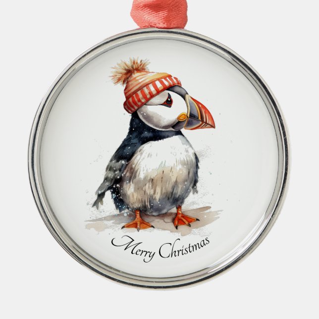 Merry Puffin, Brauch Ornament Aus Metall (Vorne)