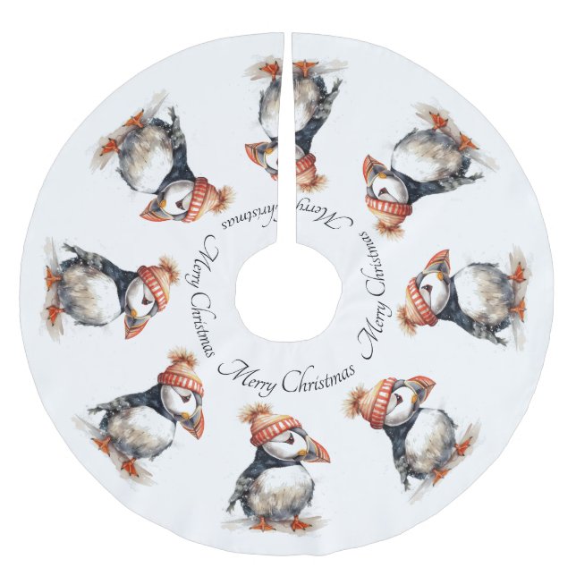 Merry Puffin, Brauch Polyester Weihnachtsbaumdecke (Vorderseite)