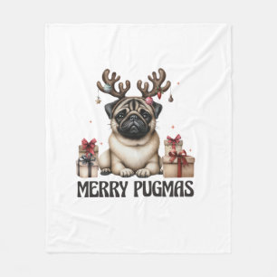 Merry Pugmas Frohe Weihnachten Funny Mops Hund Fleecedecke