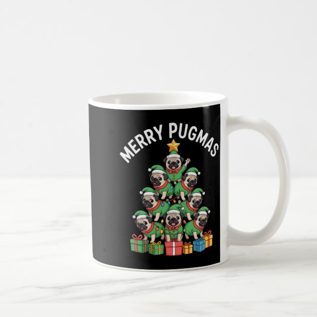Merry Pugmas Funny Pug Christmas Tree Holiday Long Kaffeetasse (Rechts)