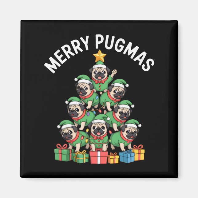 Merry Pugmas Funny Pug Christmas Tree Holiday Long Magnet (Vorne)
