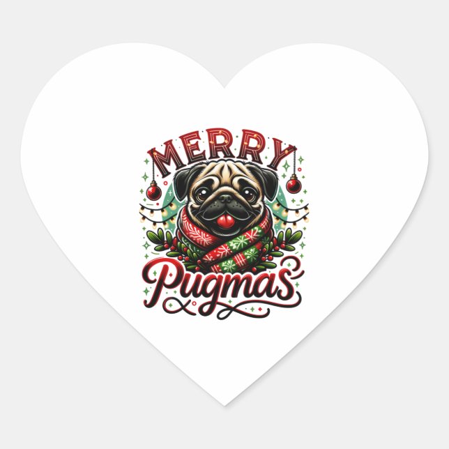 Merry Pugmas Herz-Aufkleber (Vorderseite)