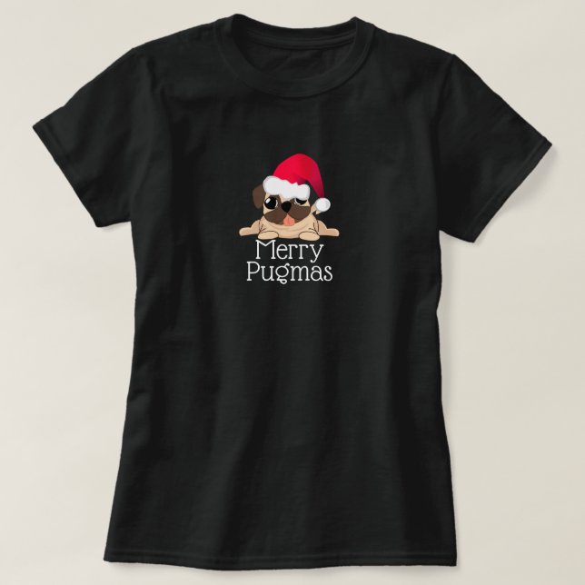 Merry Pugmas Mops Dog T - Shirt (Design vorne)