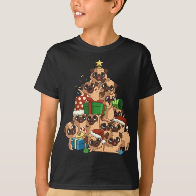 Merry Pugmas Tree Mops Weihnachten Mops T-Shirt (Vorderseite)