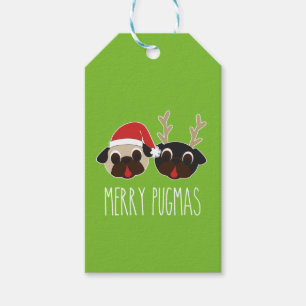 Merry Pugmas Weihnachten Weihnachts-Mops Rentier M Geschenkanhänger