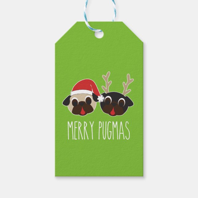 Merry Pugmas Weihnachten Weihnachts-Mops Rentier M Geschenkanhänger (Vorderseite)