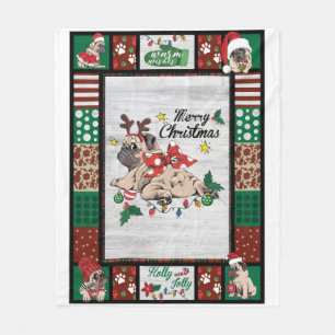 Merry Pugmas Xmas Mops Weihnachts Party Mops Lover Fleecedecke