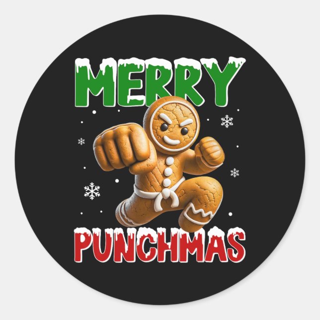 Merry Punchmas Taekwondo Karate Gingerbread Man Ma Runder Aufkleber (Vorderseite)