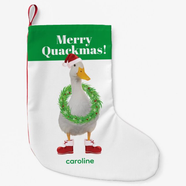Merry Quackmas White Santa Duck Kleiner Weihnachtsstrumpf (Vorderseite)