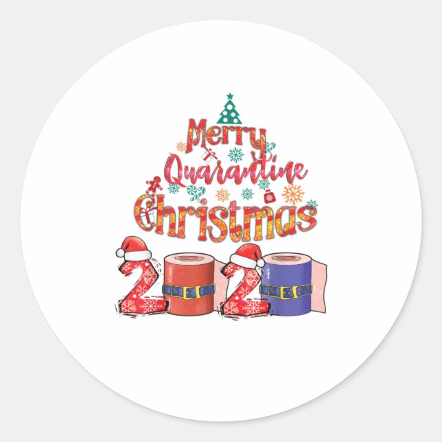 Merry Quarantine Christmas 2020 Pajam Runder Aufkleber (Vorderseite)