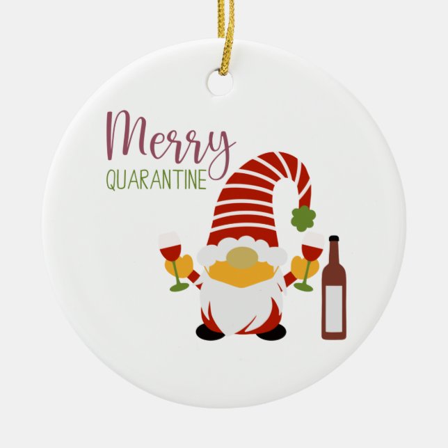 Merry Quarantine Christmas Gnome Keramik Ornament (Vorne)