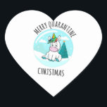 Merry Quarantine Christmas Unicorn Herz-Aufkleber<br><div class="desc">Das liebliche und magische Einhorn wünscht frohe Weihnachten. Großartige Weihnachtsgeschenkidee. Gut für die Alten und die Jungen.</div>