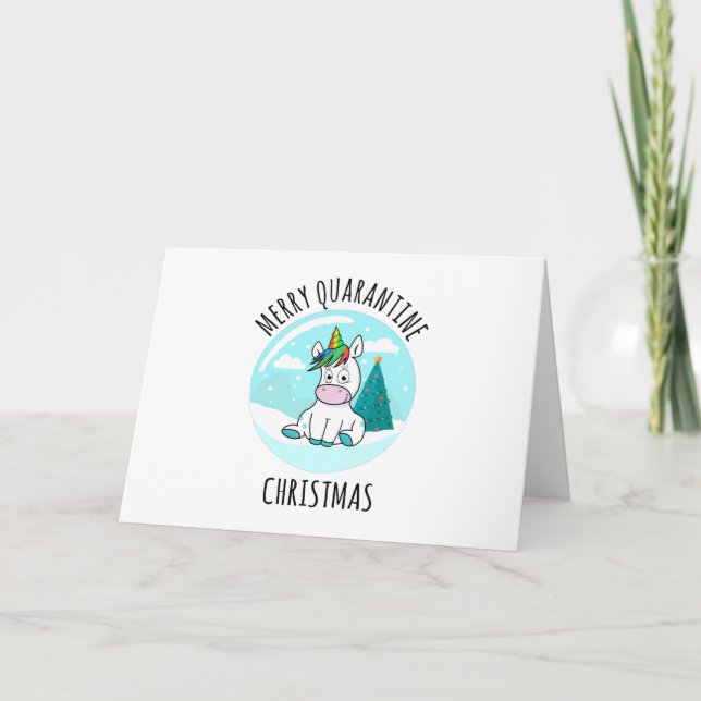 Merry Quarantine Christmas Unicorn Karte (Vorderseite)
