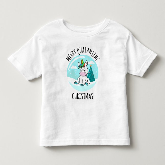 Merry Quarantine Christmas Unicorn Kleinkind T-shirt (Vorderseite)
