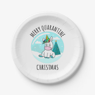 Merry Quarantine Christmas Unicorn Pappteller